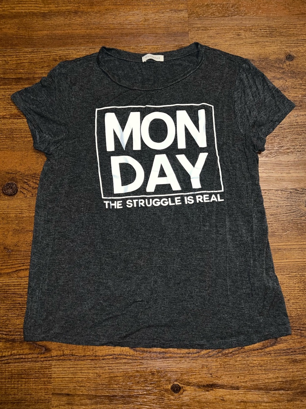 Monday Graphic Tee The Struggle Is Real Dark Gray Short Sleeve Stretch Size XL